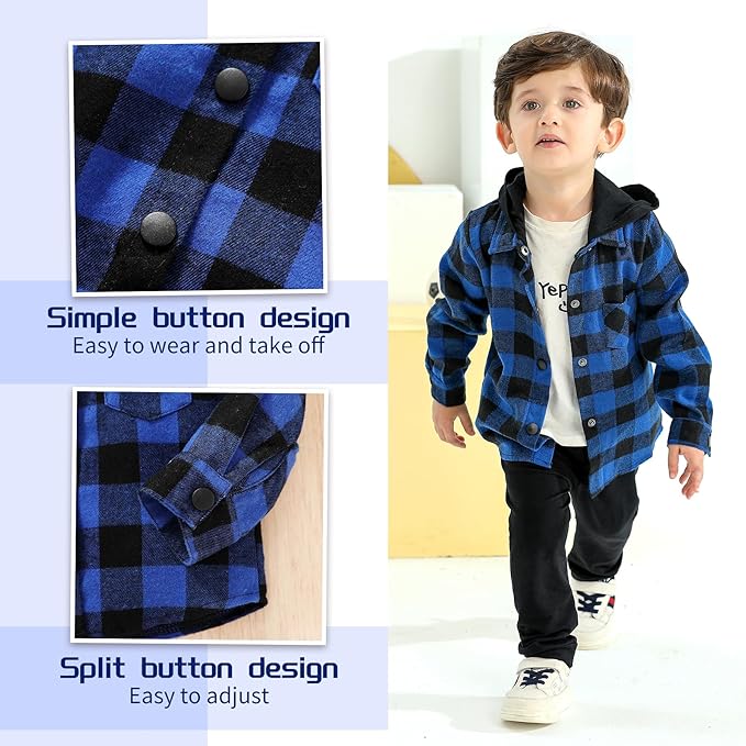 YOUNGER STAR Toddler Kids Boys Girls Flannel Hooded Plaid Shirt Button Baby Red Clothes