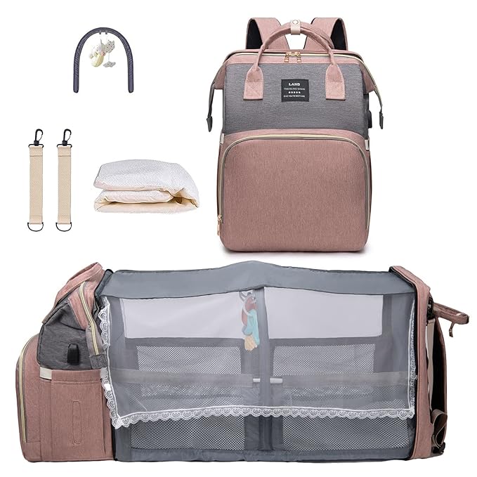Baby Diaper Bags with Changing Station,900D Oxford Waterproof Diaper Bag Backpack for Moms Dads with USB Charging Port,Large Capacity Baby Essentials(Ungrade Pink Grey)