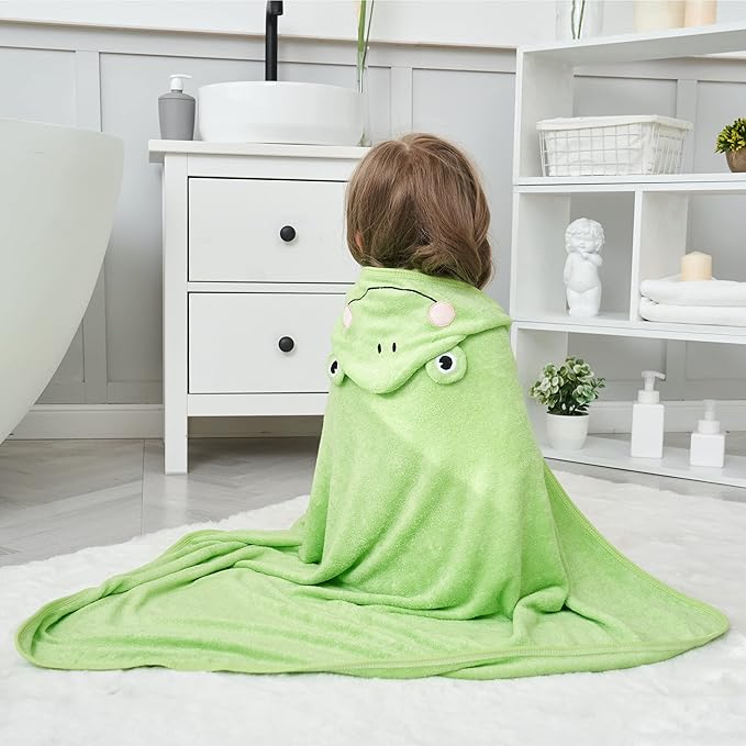HIPHOP PANDA Hooded Towel - Rayon Made from Bamboo, Bath Towel with Bear Ears for Newborn, Babie, Toddler, Infant - Absorbent Large Baby Towel - Frog, 30 x 30 Inch