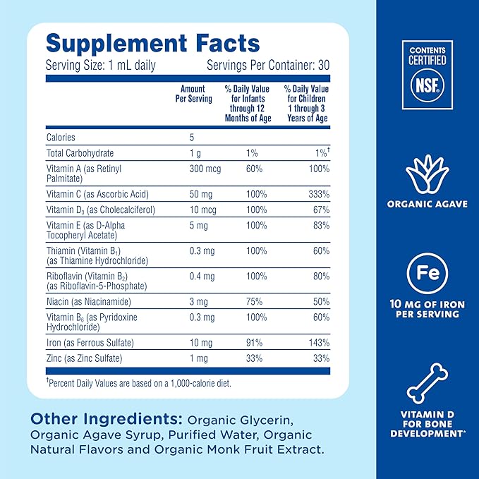Mommy's Bliss Baby Multivitamin + Iron, Daily Essential Baby Vitamins for Immune Support, Healthy Growth & Bone Development, Age 2 Months+, 30 ml
