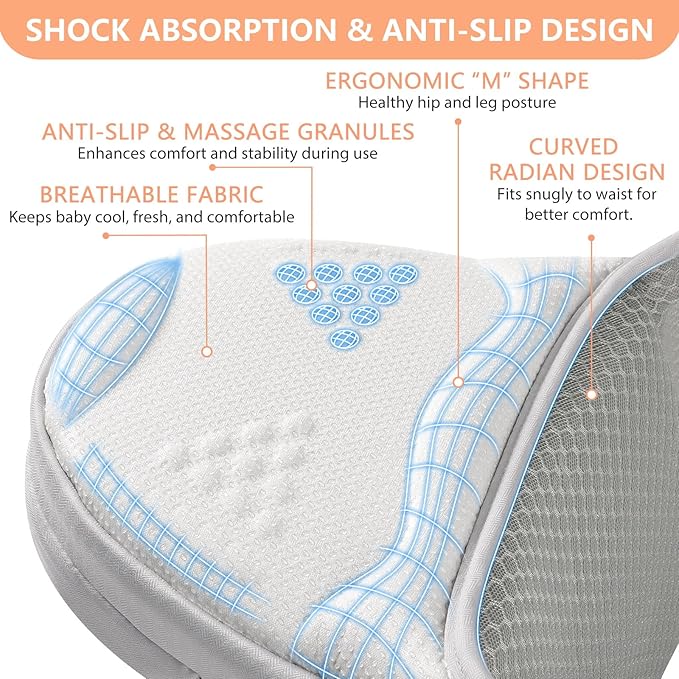HKAI Baby Hip Carrier,Baby Carrier with Adjustable Waistband & Breathable Mesh, Ergonomic Carrier with Non-Slip Hip Seat Surface for Newborns & Toddlers (Light Grey)