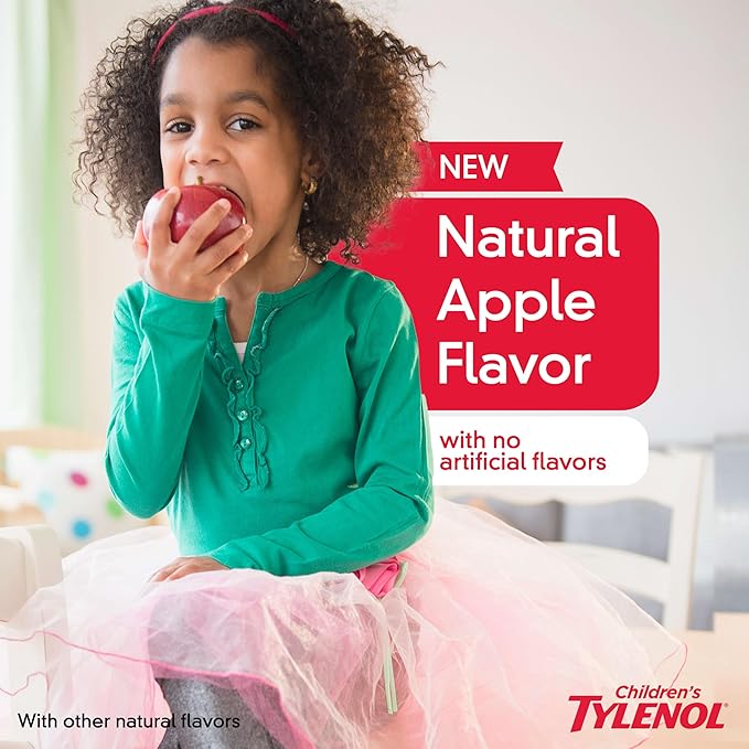Children's Tylenol Liquid Pain Relief & Fever Medicine, Acetaminophen Oral Suspension, Free of Dyes, Aspirin, Ibuprofen, High Fructose Corn Syrup; Natural Apple Flavor, 4 fl. Oz