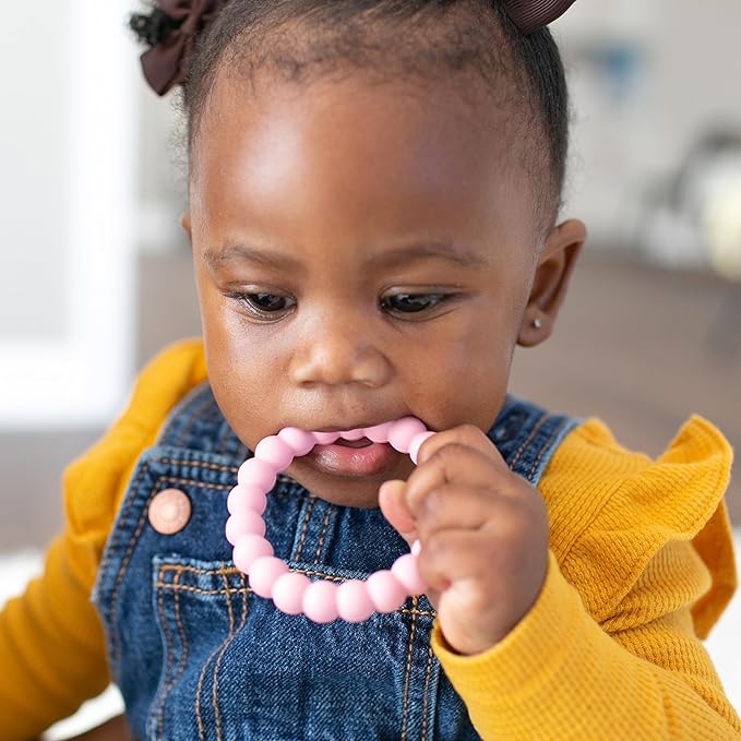 Dr. Brown's Flexees Beaded Baby Teether Rings,Soft 100% Silicone, 6 Pack, Blue & Pink Variety, BPA Free, 3m+
