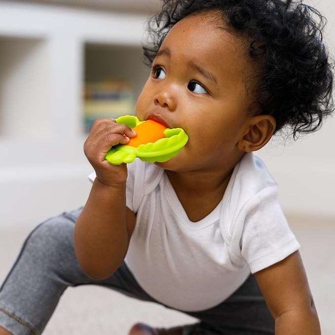 Infantino Lil’ Nibbles Textured Silicone Teether, BPA-Free Baby Teething Toy, Soft, Easy to Hold, Sensory Stimulation for Infants, Carrot