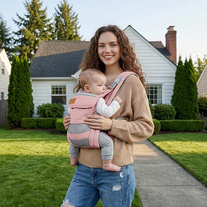 Baby Carrier Newborn to Toddler(7-30lbs), Toddler Carrier with Adjustable Shoulder Strap, Baby Holder Carrier with Breathable Mesh Fabric, Pink