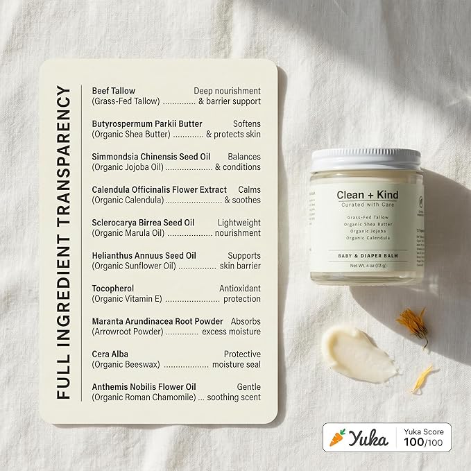 Organic Diaper Balm – 4 oz Baby Diaper Rash Cream – Soothes & Protects Sensitive Skin with Grass-Fed Tallow, Shea Butter, Jojoba & Calendula – Petroleum-Free, Organic Baby Balm