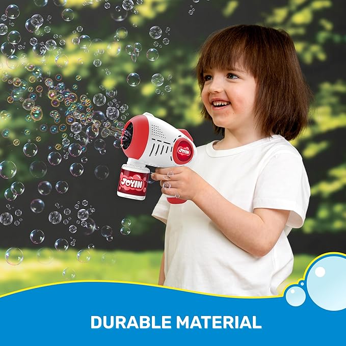 JOYIN 2 Kids Bubble Guns with 4 Bottles Solution, Automatic Bubble Machine Gun with 8 Holes for Kids, Adults, Summer Toys, Easter Basket Stuffers, Birthday Gift, Party Favors-Blue,Red