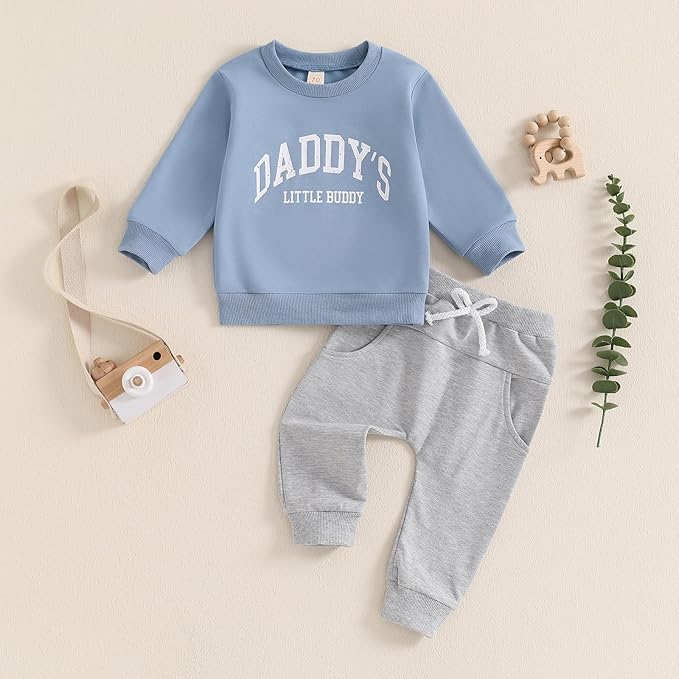 Baby Boy Fall Clothes Set Long Sleeve Letter Print Sweatshirt Pants Toddler Infant Outfits 6 12 18 24 Months 2T