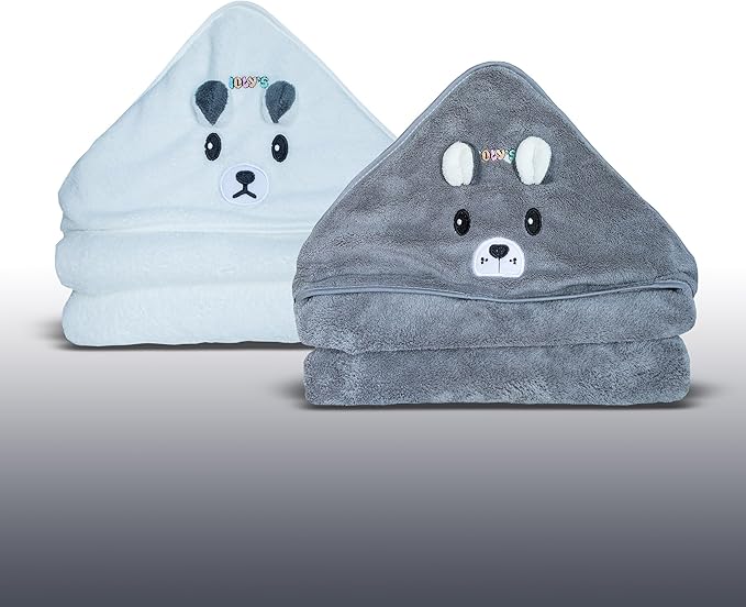 Ioly's Hooded Baby Bath Towels for Newborn Essentials 41" Set of 2 Towels with Hood for Kids Babies Toddler Infant (Large) Baby Towel Cosas para Bebes recien nacidos Bath Items (White and Gray)