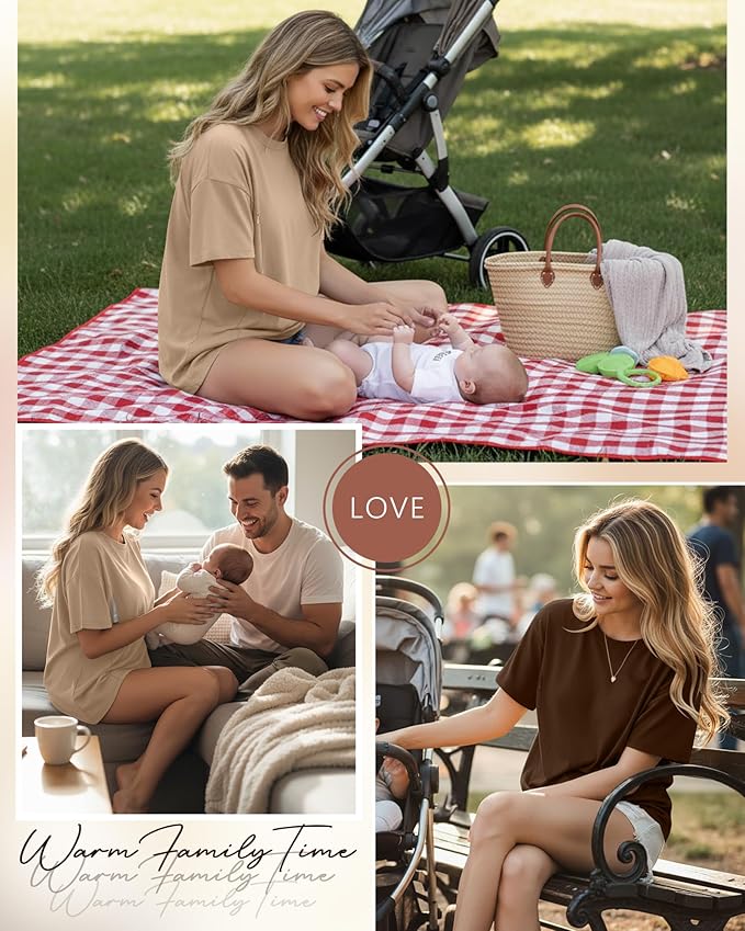 3 Pack Women's Oversize Nursing Breastfeeding Shirts Hidden Zipper Short Sleeve Loose Fit Maternity Tops