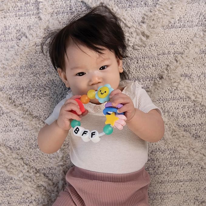 Infantino Friendship Baby Teethers, Soft Silicone Teething Toys, Sensory Textures, Easy to Grip, BPA-Free, Soothes Sore Gums, On-The-Go Travel Teethers, 3-Pack