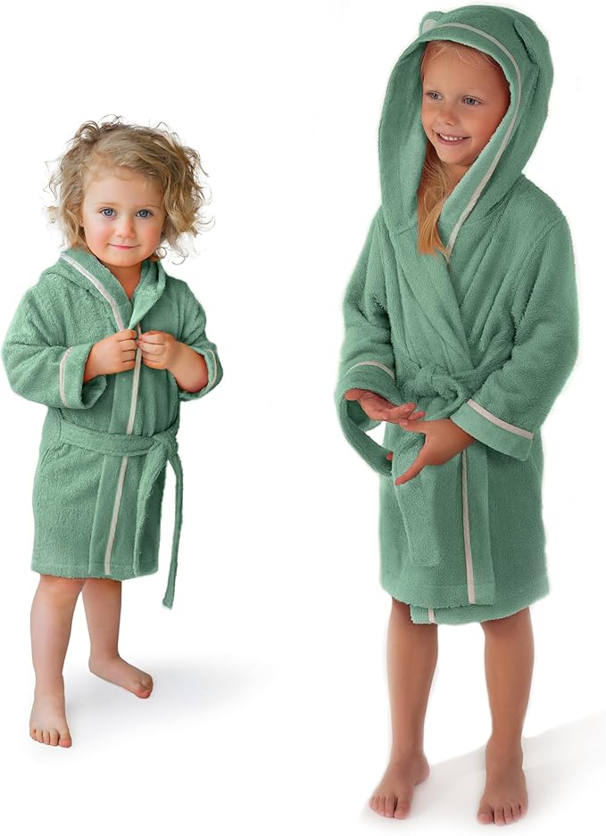 Premium Soft Toddler Bathrobe - Rayon from Bamboo Toddler Robe with Hood - Kids Boys & Girls Robe