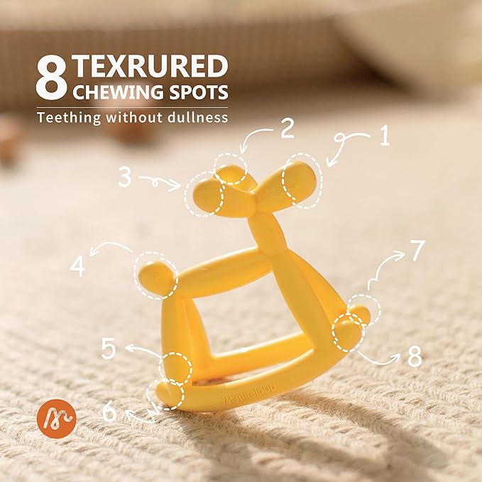Teething Toys for Babies 6-12 Months, Jellydog Never Drop Food Grade Rocking Silicone Teether, Prevent Choking & Odorless Baby Teether, Less Dust and Hair Adhesion, Baby Gift, Light Yellow