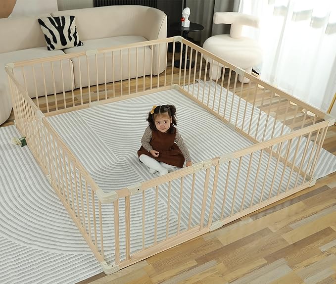 Baby Playpen Play Fence Gate Play Pen Wood Large,Playpens for Babies and Toddlers Kids Indoor,Baby Play Yards Gym