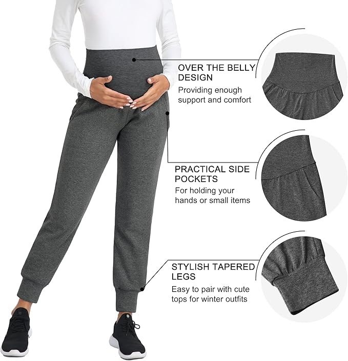 AMPOSH Women's Maternity Pants Stretchy Lounge Workout Sweatpants Casual Loose Comfy Pregnancy Joggers with Pockets
