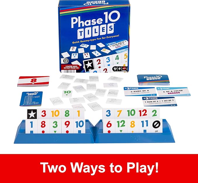 Mattel Games Phase 10 Tiles Game, Quick Family Rummy-Type Play with 32 Cards Featuring Unique Phases and Two Ways to Play, for 2-6 Players