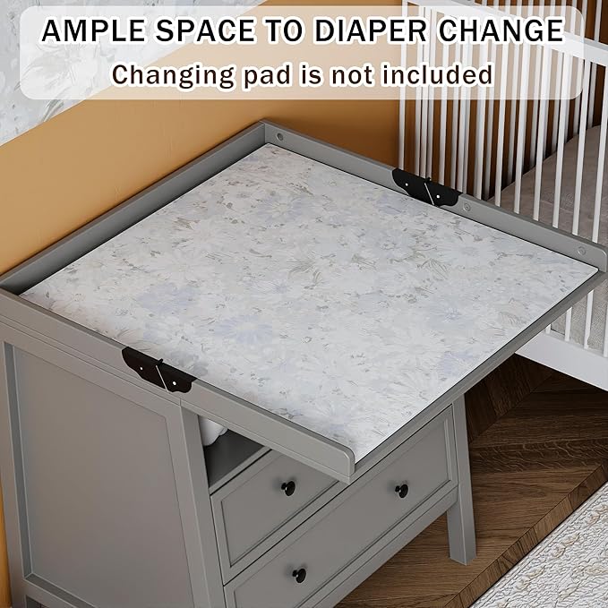 UbabyNest Baby Changing Table with Foldable Tabletop, Baby Dresser with 2 Wide Drawers & Open Storage Space, Modern Diaper Changing Station, Perfect for Nursery, Grey (Pad Not Included)