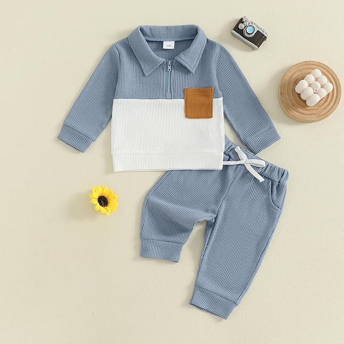 Baby Boy Toddler Fall Outfit Striped Sweatshirt Toddler Boy Winter Waffle Clothes 3 6 12 18 Months 2 3 T Pant Set