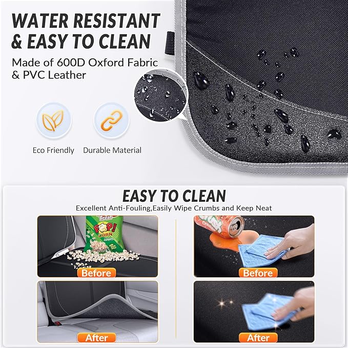 Gimars Car Seat Protector, 2 Pack, XL Thicken EPE Cushion Waterproof 600D Fabric Car Seat Cover for Child Car Seat with Nonslip Backing Mesh Pockets for Baby SUV Sedan Truck Leather Seats, Black-Gray