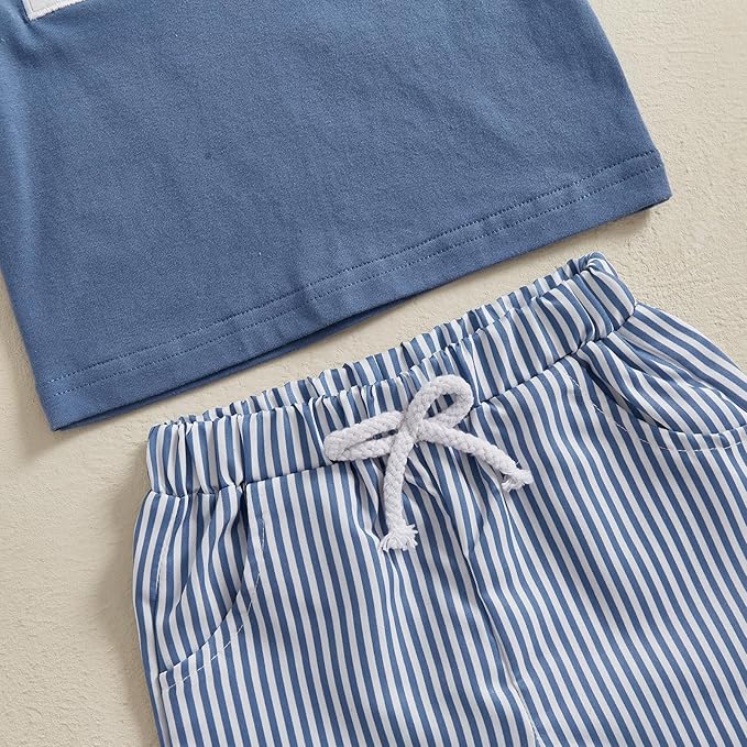 fhutpw Toddler Baby Boy Summer Clothes Tractor Letter Short Sleeve T-Shirt Tops Pockets Casual Shorts Set Infant Outfits