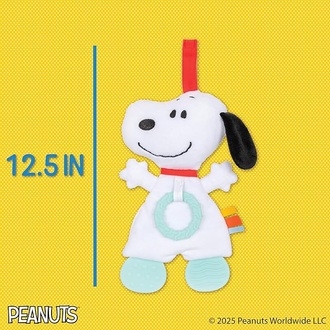 Kids Preferred Peanuts Snoopy Baby Sensory Toy Crinkle Blanket Stuffed Animal for Newborn Infants and Babies Teether Toys with Stroller Car Seat Loop