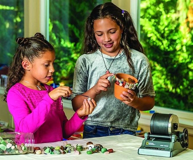 National Geographic Hobby Rock Tumbler Kit - Rock Polisher for Kids & Adults, Noise-Reduced Barrel, Grit, 2.5 Pounds Raw Gemstone & Jasper Mix, Great STEM Hobby Kit