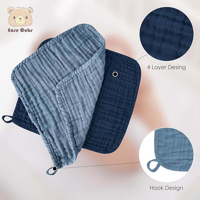 12 Pack Muslin Washcloths for Baby - 100% Cotton Baby Wash Cloths for or Baby Face Body Comfy and Soft for Newborn Infants Kids Girls and Boys - 12"x12" - Slate, Grey and Navy Series