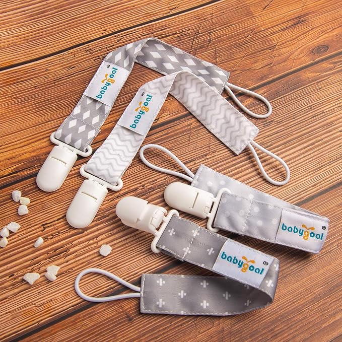 babygoal Baby Neutral Pacifier Clips, 4 Pack Binky Paci Holder and Leash Fits for Most Pacifier and Binkies 4PS07-B