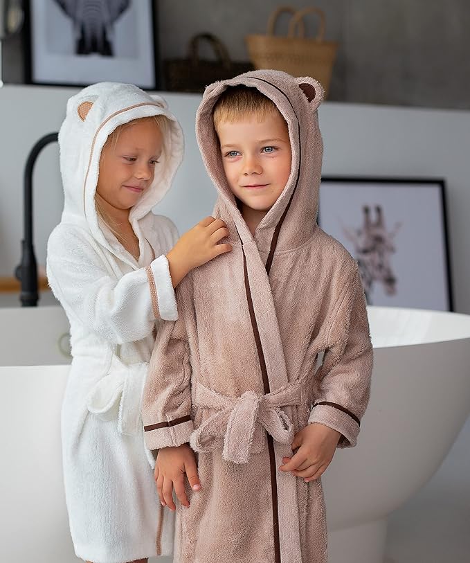 Premium Soft Toddler Bathrobe - Rayon from Bamboo Toddler Robe with Hood - Kids Boys & Girls Robe