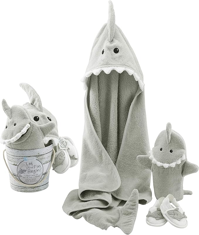 Baby Aspen Baby Shark Hooded Towel/Newborn Spa Bath Robe, Baby Beach Towel | Baby Bath Towel