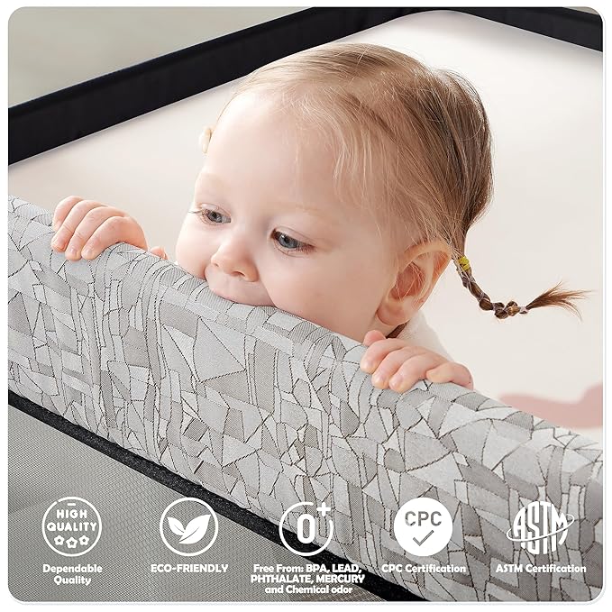 Sweeby Baby Playpen, 79x71 Inch Foldable Playpens for Babies and Toddlers with Gate, Extra Large Playpen with Door Play Yard for Baby Fence Indoor and Outdoor Play Pen, Obsidian Black