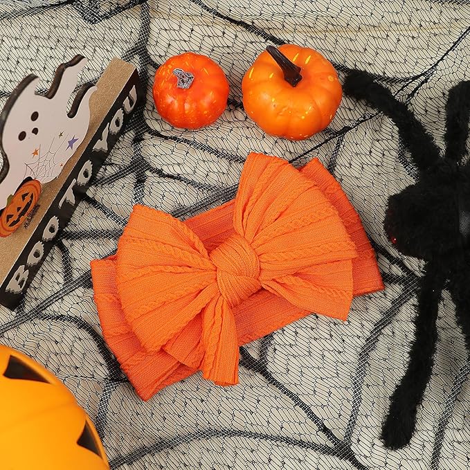 LemonSpace Handmade Fall Baby Girls Bows Soft Stretchy Nylon Hair Bands Hair Accessories Baby headbands with Bows for Newborn Baby Girls Infant Toddlers Kids(Orange)