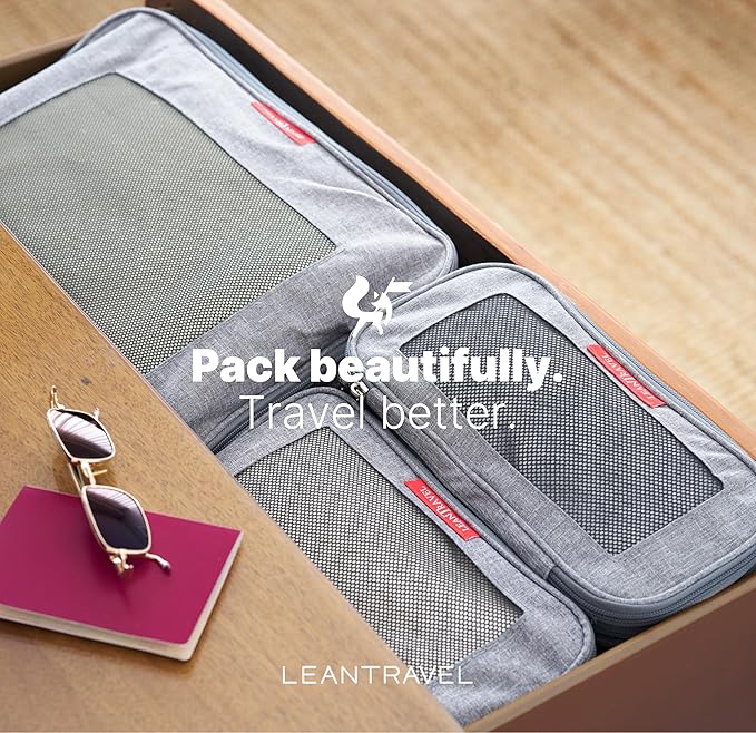 LeanTravel Premium Compression Packing Cubes for Travel - Luggage Organizers with Double Zipper - Sturdy Bags for Suitcase (1 Large Bag, Grey)
