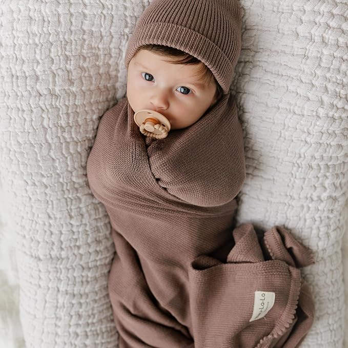 Baby Gift Set - Organic Cotton Newborn Blanket Essentials, Thoughtful Baby Shower & New Baby Gift for Boys & Girls (Luxe - Milk Chocolate)