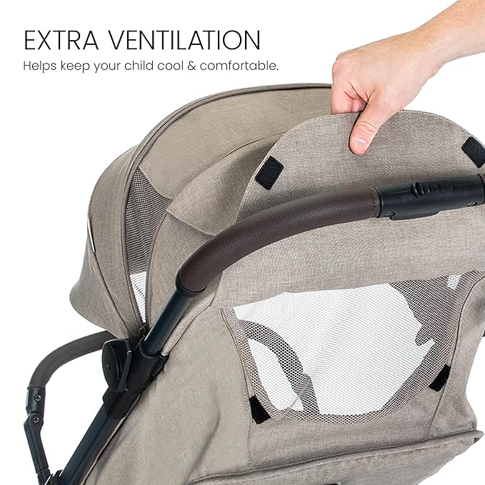 Britax Juniper+ Compact Stroller, Portable & Lightweight On-The-Go Stroller with Fastpack & One-Hand RapidFold, Infant Car Seat Compatible, Built-in Carry Strap, Ventilating Fabrics — Teak