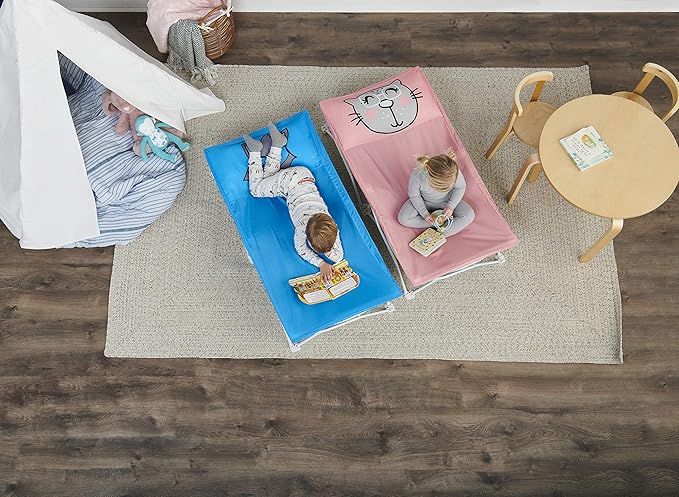 Regalo My Cot Pals Small Single Portable Toddler Bed, Raccoon, Blue, 48x24.5x9 Inch (Pack of 1)