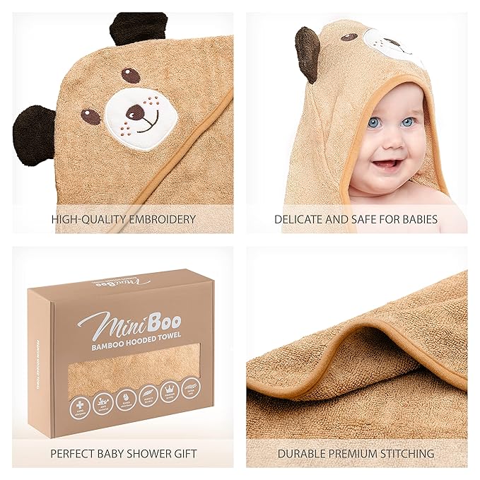 MINIBOO Hooded Baby Towels for Newborn & Toddler - Super Soft Baby Bath Towels with Hood, Highly Absorbent Viscose Made from Bamboo Hooded Towel for Boys, Girls, Newborn Essentials