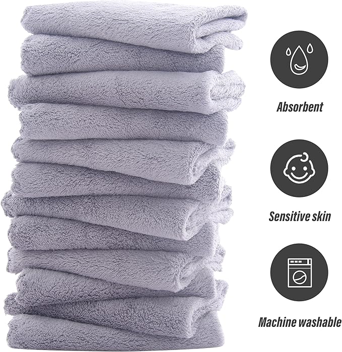 Sunny zzzZZ Ultra Soft 24 Pack Baby Washcloths - 10x10 Inches - Coral Fleece Extra Absorbent Wash Clothes for Babies, Infants and Toddlers - Sensitive Skin and Newborn - Ideal Baby