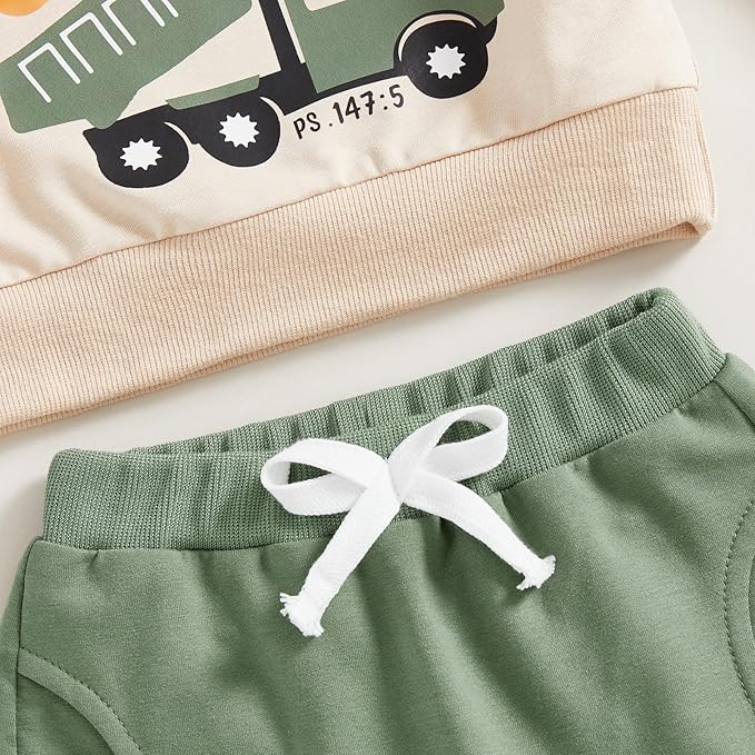 Toddler Baby Boy Fall Winter Outfits Tractor Print Long Sleeve Sweatshirt Pants Set Kids Sweatsuit Clothes
