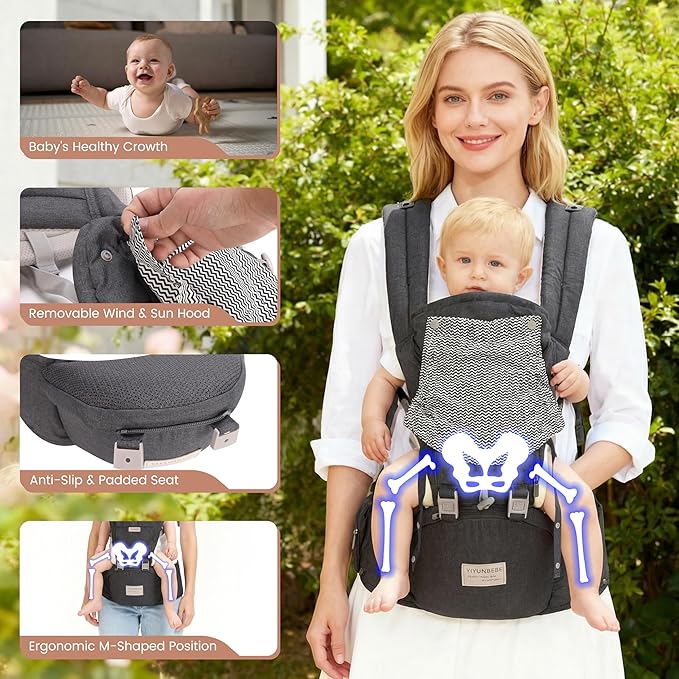 Baby Carrier Newborn to Toddler Baby Carriers with Seat Infant Baby Holder Backpack Baby Carriers Front and Back for Carrying and Hiking (Grey)