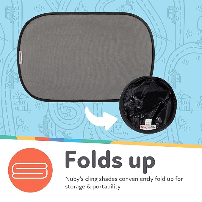 Nuby x Safe in The Seat Pop-Open Car Sun Shades - 2 Piece Set - Static Cling Window Shades for Baby in Car - UV Protection, Easy Install, and Universal Fit