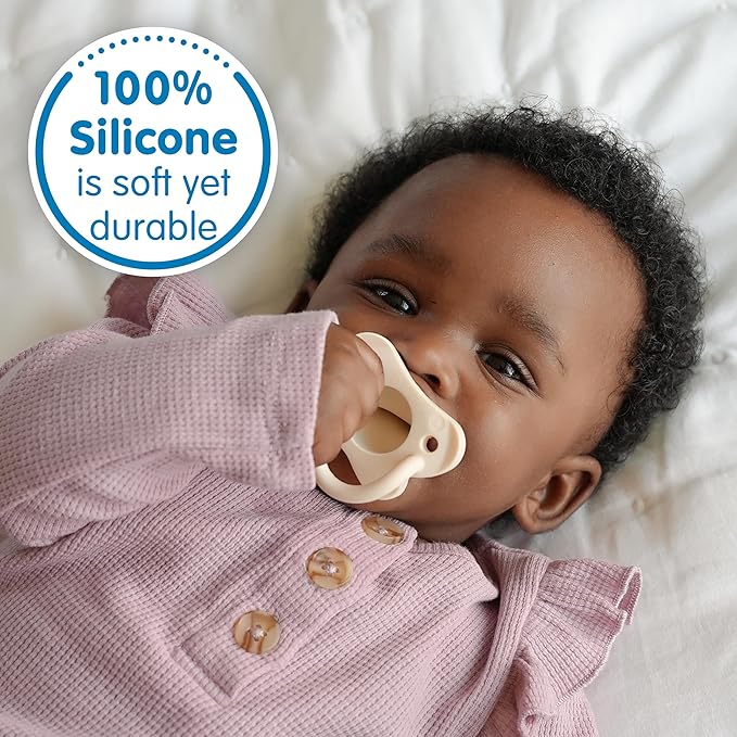 Dr. Brown's HappyPaci 100% Silicone Baby Pacifier, Contoured One-Piece Design, Gray/Green/Ecru, 0-6m, BPA-Free, 3-Pack