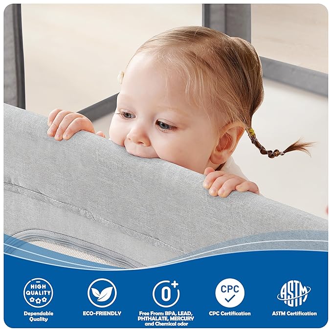 Sweeby Baby Playpen, 59x59 Inch Baby Gate Foldable Playpens for Babies and Toddlers, Extra Large Playpen with Door Play Yard for Kids Fence Indoor and Outdoor Play Pen, Gray