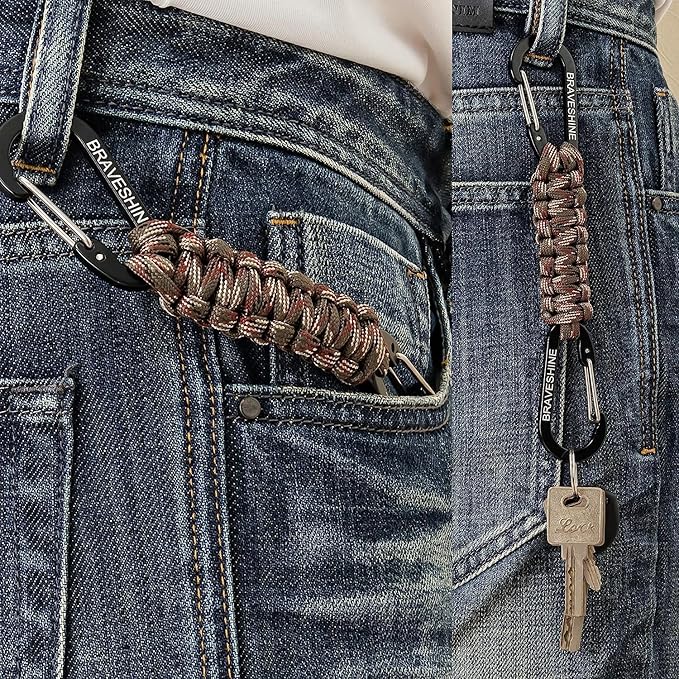 BRAVESHINE Paracord Keychain Carabiner Clip, D Ring Lanyard Hanger Stroller Hook for Water Bottle, Key, Backpacks, Men, Women