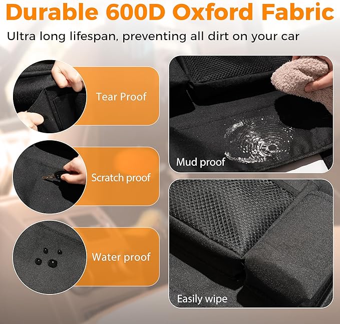Backseat Car Organizer with Tray, 9 Storage Pockets Back Seat Protector with Foldable Tablet Holder, Waterproof Back of Seat Kick Mats for Kids Adult, Travel Accessories 2 Pack, Gray