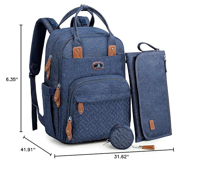Dikaslon Diaper Bag Backpack with Portable Changing Pad, Pacifier Case and Stroller Straps, Large Unisex Baby Bags for Boys Girls, Multipurpose Travel Back Pack Moms Dads, Peacock blue