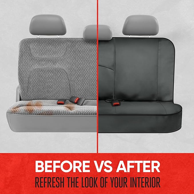 Motor Trend SpillGuard Waterproof Rear Bench Car Seat Cover, Black Stitching – Split Bench Rear Seat Protector with Neoprene Padding, Back Seat Cover for Kids & Dogs, Car Interior Covers