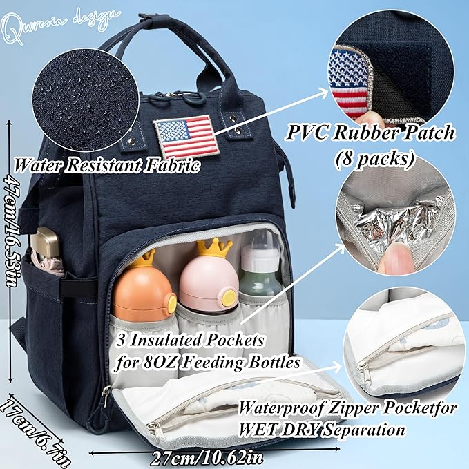 Diaper Bag Backpack for Dad and Mom with USB Charging Port Stroller Straps and Insulated Pocket,army military Travel Nappy Backpack for Daddy/Mommy (Navy)