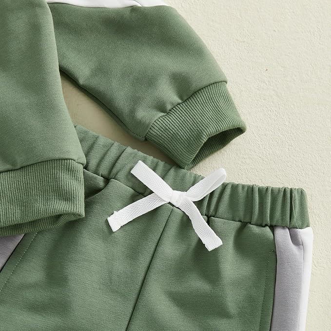 Toddler Baby Boy Hoodies Fall Clothes Waffle Contrast Color Sweatshirt Pant Set Infant Clothes 6 12 18 Months 2T 3T