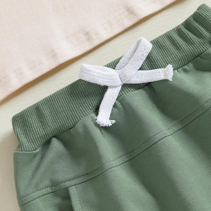 fhutpw Toddler Baby Boy Summer Clothes Tractor Letter Short Sleeve T-Shirt Tops Pockets Casual Shorts Set Infant Outfits